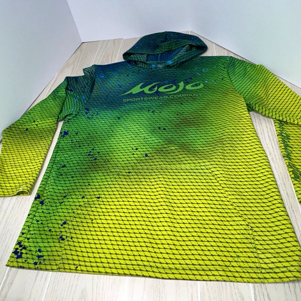 Mojo Sportswear Company Men's Graphic Logo Pullover Hoodie Size L Green Blue